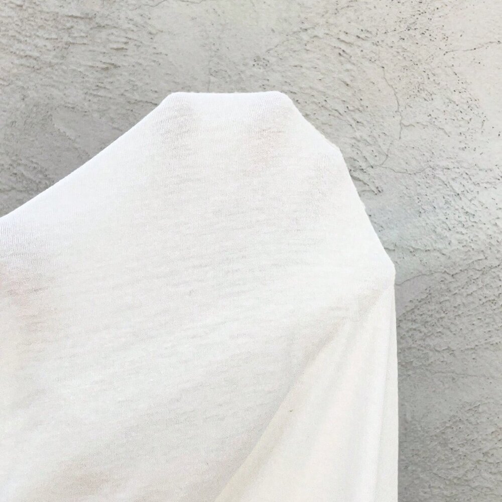 White Casual Women's Solid Color Short Sleeve T-Shirt With Asymmetric Neckline - Picture 7 of 7